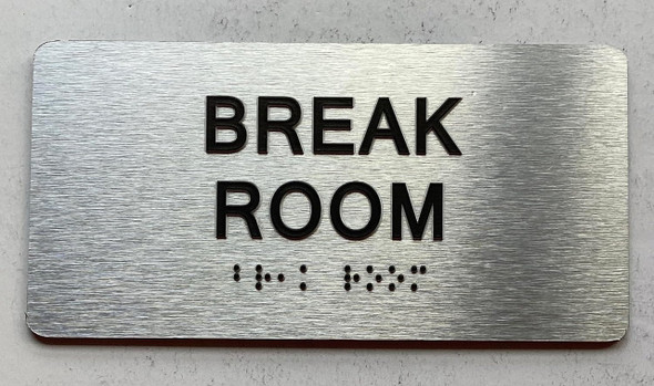 Break Room  with Raised letters/Image & Grade 2 Braille - Includes Red Adhesive pad for Easy Installation Sign