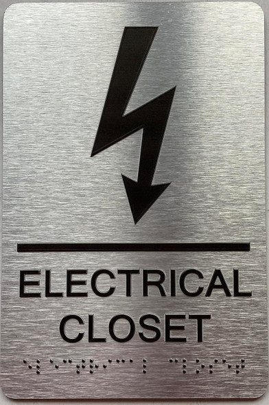 ELECTRICAL CLOSET  with Raised letters/Image & Grade 2 Braille - Includes Red Adhesive pad for Easy Installation