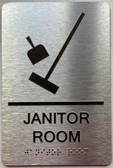 Janitor Room  with Raised letters/Image & Grade 2 Braille - Includes Red Adhesive pad for Easy Installation Sign Janitor Room  with Raised letters/Image & Grade 2 Braille - Includes Red Adhesive pad for Easy Installation Sign
