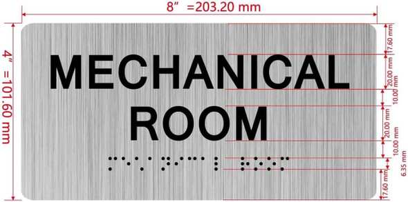 MECHANICAL ROOM  with Raised letters/Image & Grade 2 Braille - Includes Red Adhesive pad for Easy Installation Sign