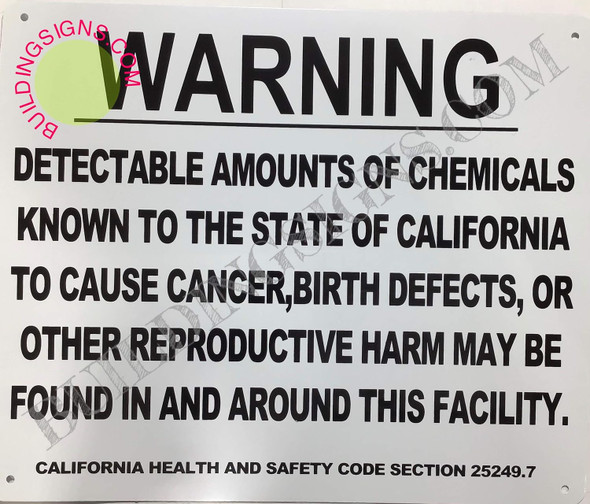 Warning DETECTABLE Amounts of Chemicals Known to The State of California to Cause Cancer, Birth Defects SIGNAGE Warning DETECTABLE Amounts of Chemicals Known to The State of California to Cause Cancer, Birth Defects SIGNAGE