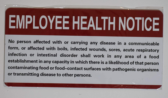 Restaurant/Food Facility Employee Health Notice SIGNAGE Restaurant/Food Facility Employee Health Notice SIGNAGE