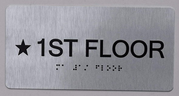 Star Floor Number 1 SIGNAGE Silver -Tactile Touch Braille SIGNAGE