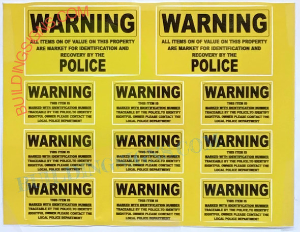 Warning All Items on of Value on This Property are Market for Identification and Recovery by The Police Sticker