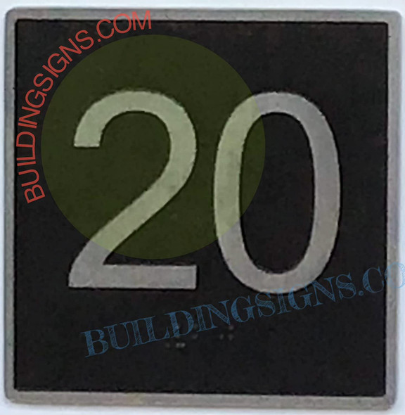 ELEVATOR FLOOR NUMBER 20- ELEVATOR JAMB PLATE FLOOR 20 Signage ELEVATOR FLOOR NUMBER 20- ELEVATOR JAMB PLATE FLOOR 20 Signage