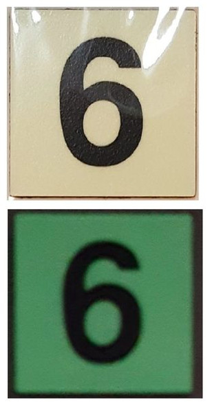 PHOTOLUMINESCENT DOOR NUMBER 6 SIGNAGE HEAVY DUTY / GLOW IN THE DARK "DOOR NUMBER SIX" SIGNAGE HEAVY DUTY