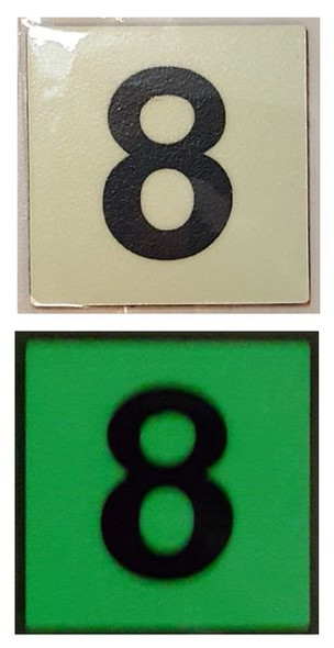 PHOTOLUMINESCENT DOOR NUMBER 8 SIGNAGE HEAVY DUTY / GLOW IN THE DARK "DOOR NUMBER" SIGNAGE HEAVY DUTY