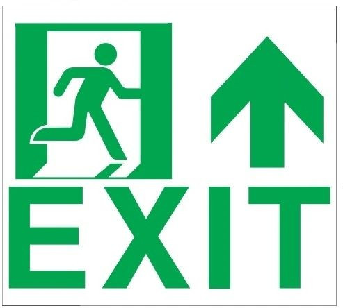 GLOW IN THE DARK HIGH INTENSITY SELF STICKING PVC GLOW IN THE DARK SAFETY GUIDANCE Sign"EXIT" SIGN 9X10 WITH RUNNING MAN AND UP ARROW