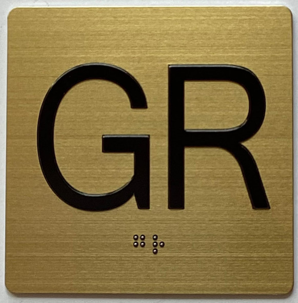 GR Elevator Jamb Plate sign With Braille and raised number-Elevator GROUND floor number sign