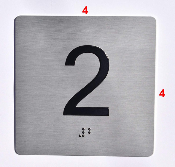 Elevator JAMB Plate with Braille - Elevator Floor Number Brush SILVER