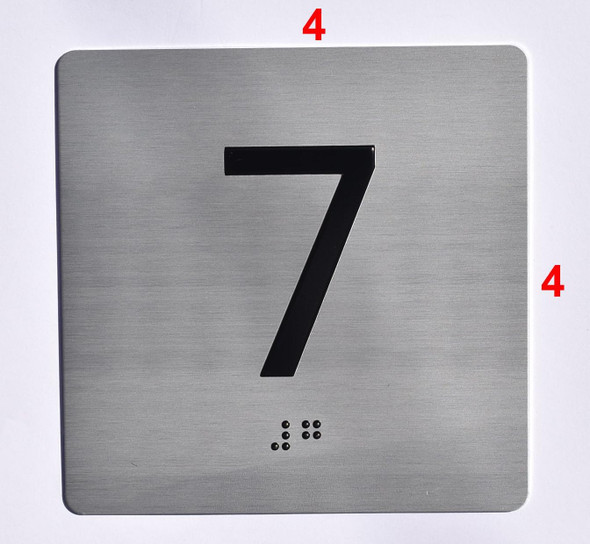 Elevator JAMB Plate with Braille - Elevator Floor Number Brush SILVER