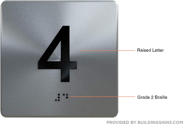 Elevator JAMB Plate with Braille - Elevator Floor Number Brush SILVER