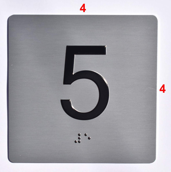 Elevator JAMB Plate with Braille - Elevator Floor Number Brush SILVER