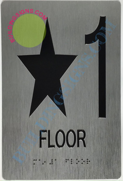 FLOOR NUMBER SIGN Tactile Graphics Grade 2 Braille Text with raised letters aluminum, Safety Sign for Office, school Hospital, brush SILVER