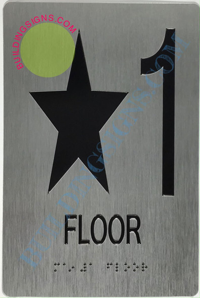 FLOOR NUMBER SIGNAGE Tactile Graphics Grade 2 Braille Text with raised letters aluminum, Safety SIGNAGE for Office, school Hospital, brush SILVER