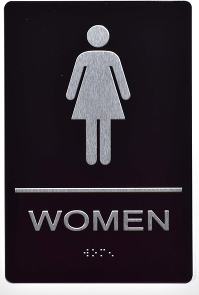 RESTROOM SIGN Tactile Graphics Grade 2 Braille Text with raised letters, Material: Aluminum, Safety Sign for Office, school Hospital, brush BLACK