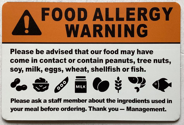 Food Allergy Warning Safety SIGNAGE Food Allergy Warning Safety SIGNAGE