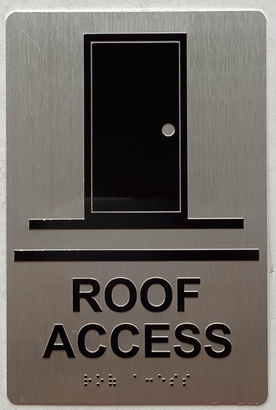 ROOF HATCH ACCESS SIGN Raised letters, Raised Image & Grade 2 Braille - Includes Red Adhesive pad for Easy Installation