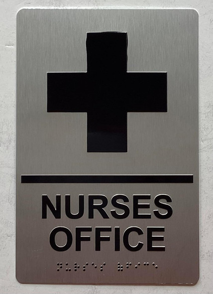NURSES OFFICE SIGNAGE Raised letters, Raised Image & Grade 2 Braille - Includes Red Adhesive pad for Easy Installation