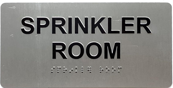 SPRINKLER ROOM SIGNAGE Raised letters & Grade 2 Braille - Includes Red Adhesive pad for Easy Installation