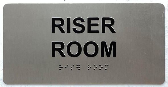 RISER ROOM sign Raised letters & Grade 2 Braille - Includes Red Adhesive pad for Easy Installation
