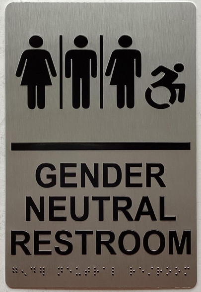 GENDER NEUTRAL RESTROOM ACCESSIBLE sign Raised letters, RAISED IMAGE & Grade 2 Braille - Includes Red Adhesive pad for Easy Installation