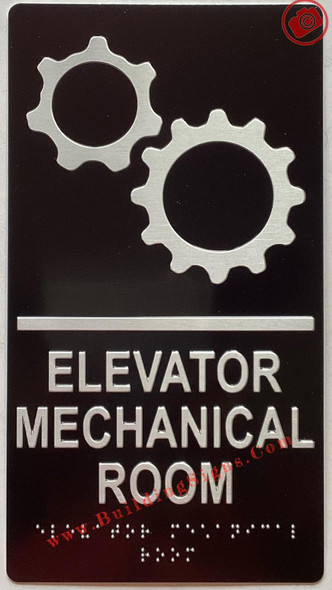 ELEVATOR MECHANICAL ROOM SIGN Raised letters & Grade 2 Braille - Includes Red Adhesive pad for Easy Installation