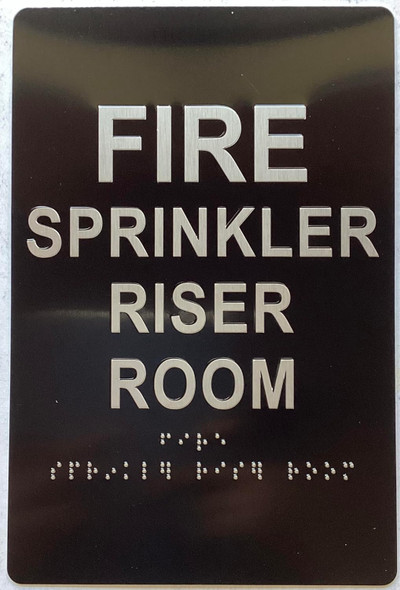FIRE SPRINKLER RISER ROOM SIGN Raised letters & Grade 2 Braille - Includes Red Adhesive pad for Easy Installation