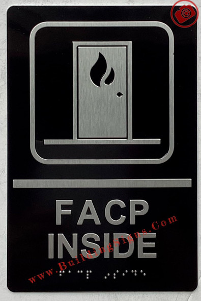FACP INSIDE FIRE ALARM CONTROL PANEL INSIDE SIGN Raised letters & Grade 2 Braille - Includes Red Adhesive pad for Easy Installation
