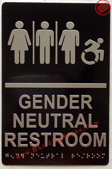 GENDER NEUTRAL RESTROOM ACCESSIBLE sign Raised letters & Grade 2 Braille - Includes Red Adhesive pad for Easy Installation