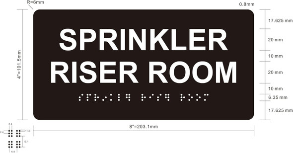 SPRINKLER RISER ROOM SIGNAGE Raised letters & Grade 2 Braille - Includes Red Adhesive pad for Easy Installation