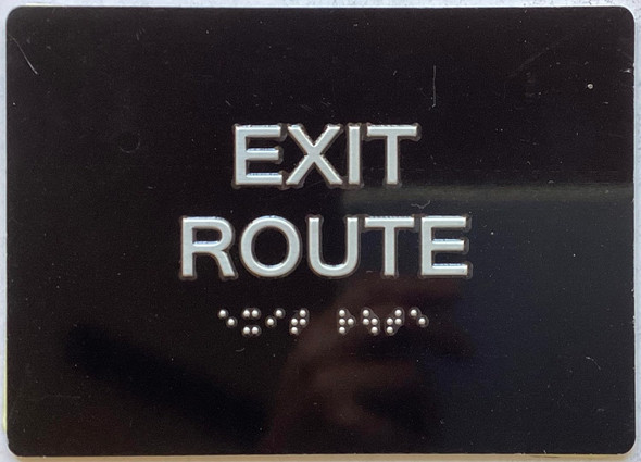 EXIT ROUTE sign RAISED letters & Grade 2 Braille - Includes Red Adhesive pad for Easy Installation