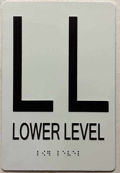 LOWER LEVERL LL FLOOR NUMBER SIGNAGE with Raised letters/Image & Grade 2 Braille - Includes Red Adhesive pad for Easy Installation