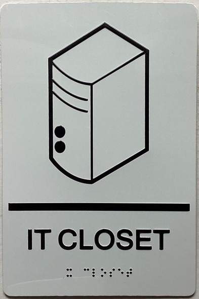 IT Closet SIGNAGE with Raised letters/Image & Grade 2 Braille - Includes Red Adhesive pad for Easy Installation