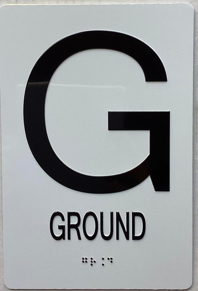 GROUND FLOOR SIGN with Raised letters/Image & Grade 2 Braille - Includes Red Adhesive pad for Easy Installation
