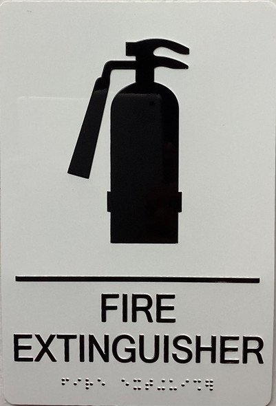 FIRE EXTINGUISHER sign with Raised letters/Image & Grade 2 Braille - Includes Red Adhesive pad for Easy Installation
