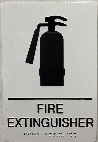FIRE EXTINGUISHER SIGNAGE with Raised letters/Image & Grade 2 Braille - Includes Red Adhesive pad for Easy Installation