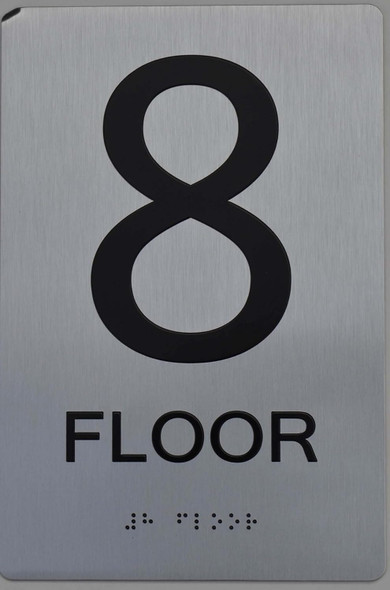 FLOOR NUMBER SIGN Tactile Graphics Grade 2 Braille Text with raised letters aluminum, Safety Sign for Office, school Hospital, brush SILVER