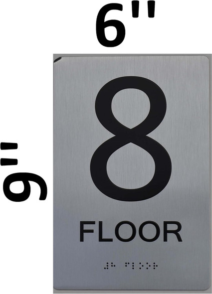FLOOR NUMBER SIGNAGE Tactile Graphics Grade 2 Braille Text with raised letters aluminum, Safety SIGNAGE for Office, school Hospital, brush SILVER