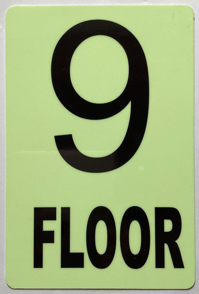GLOW IN DARK FLOOR NUMBER SIGN- (Aluminum,6x9) THE GLOWMARK LINE (9TH FLOOR)