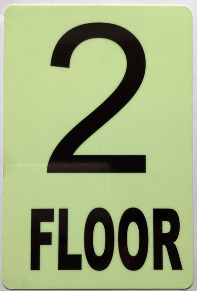 GLOW IN DARK FLOOR NUMBER SIGN-(Aluminum,6x9) THE GLOWMARK LINE (2ND FLOOR)