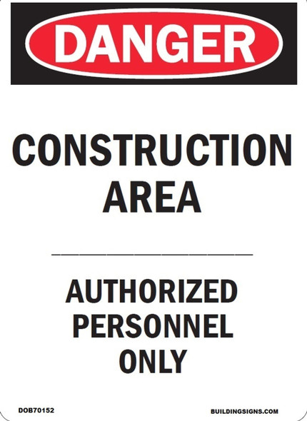 CONSTRUCTION AREA - AUTHORIZED PERSONS ONLY SIGN CONSTRUCTION AREA - AUTHORIZED PERSONS ONLY SIGN