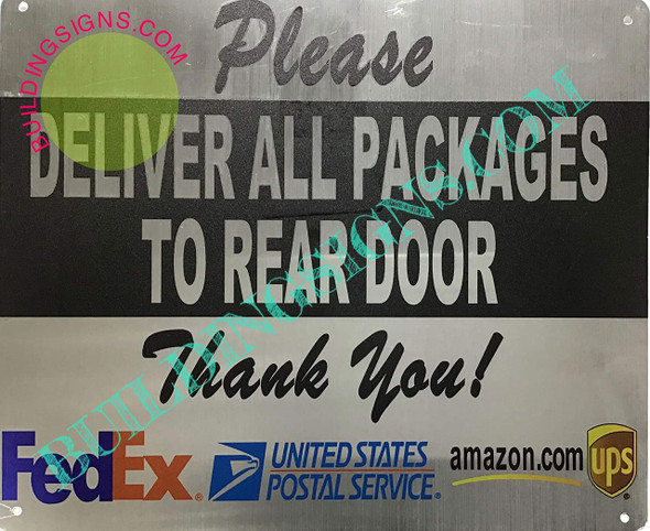 Please Deliver All Packages to Rear Door Sign Please Deliver All Packages to Rear Door Sign