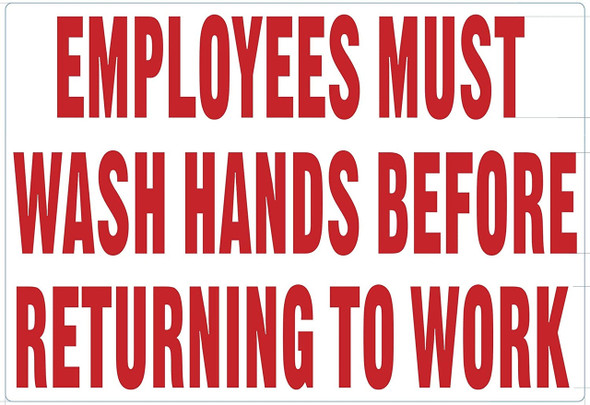 Employees Must WASH Hands Before Returning to Work SIGNAGE -White/RED Employees Must WASH Hands Before Returning to Work SIGNAGE -White/RED