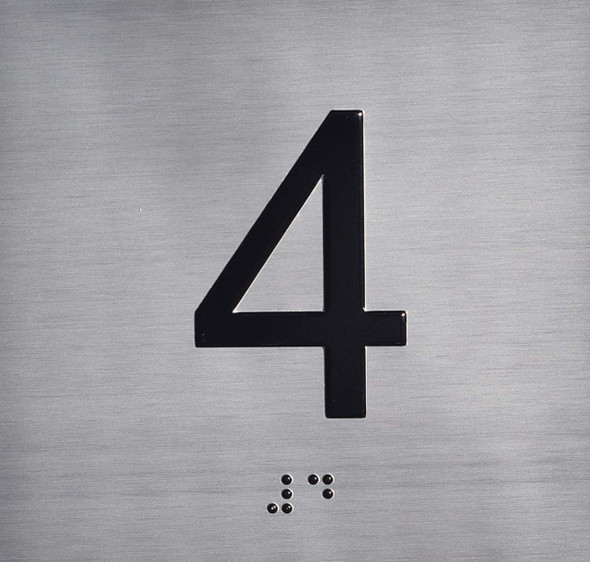 4TH Floor Elevator Jamb Plate Sign- with Braille and Raised Number-Elevator Floor Number Sign- 4TH Floor Elevator Jamb Plate Sign- with Braille and Raised Number-Elevator Floor Number Sign-