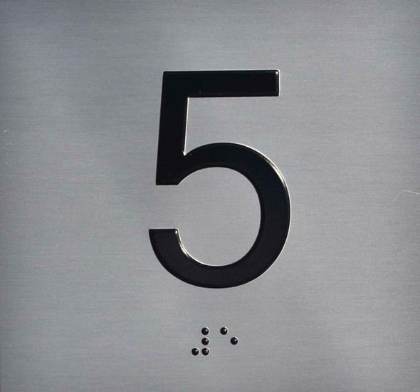 5TH Floor Elevator Jamb Plate Sign- with Braille and Raised Number-Elevator Floor Number Sign- 5TH Floor Elevator Jamb Plate Sign- with Braille and Raised Number-Elevator Floor Number Sign-
