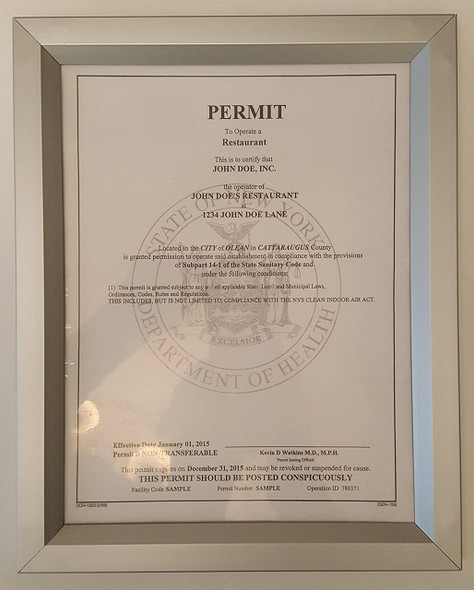 Food service establishment license Frame Food service establishment license Frame