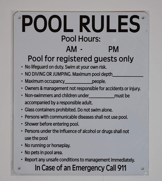 Pool Rules and Pool Hours Sign Pool Rules and Pool Hours Sign