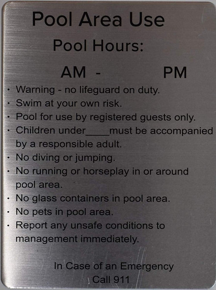 Pool Area use- Pool Hours Pool Area use- Pool Hours