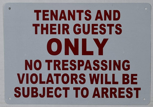 10" X 12""Tenants and Their Guests" Metal SIGNAGE 10" X 12""Tenants and Their Guests" Metal SIGNAGE